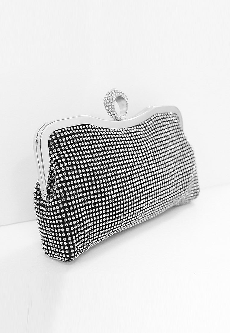 BeryBerries Crystal Folds Design Chain Strap Clutch Bags