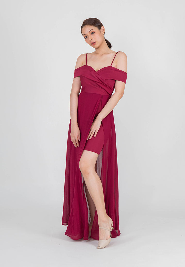 BebeButterfly Chiffon Off Shoulder Maxi Dinner Dress