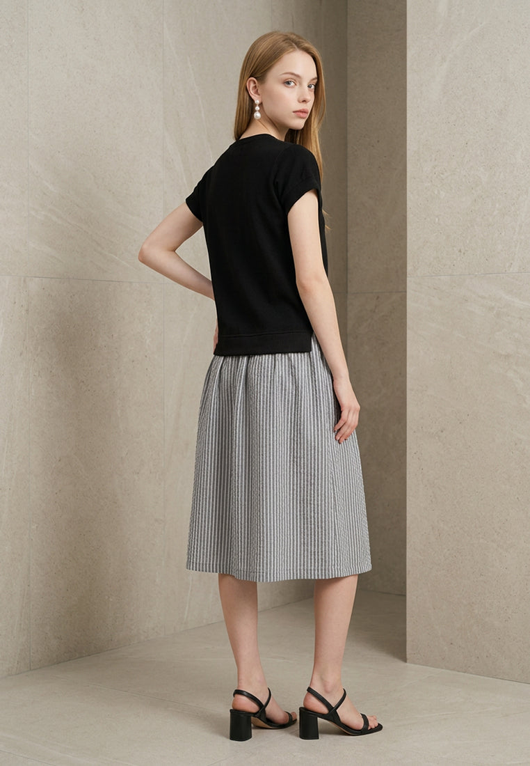 Plain B. Contrast Knit Top Striped Midi Dress