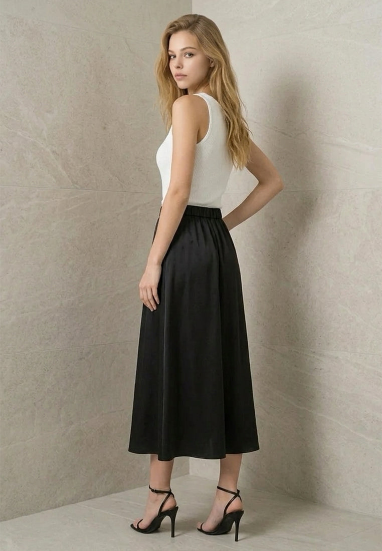 Plain B. Silky High-Rise Elastic-Waist Swing Midi Skirt