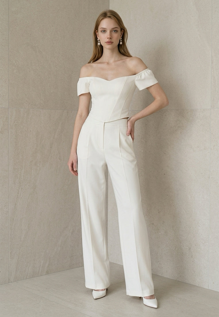 BebeBeige Off Shoulder Sweetheart Corset Top with Cap Sleeves