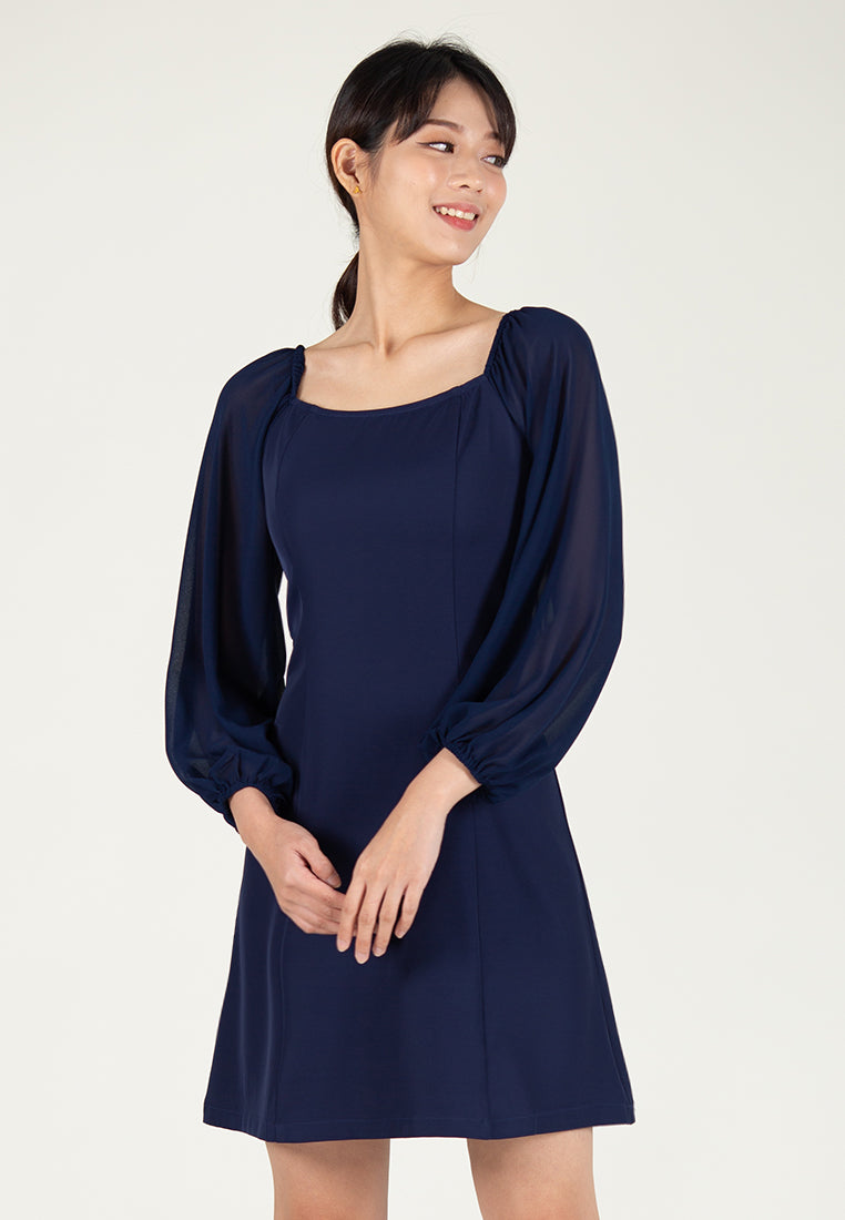 BebeBeige Square Neckline Long Sleeve Mini Dress