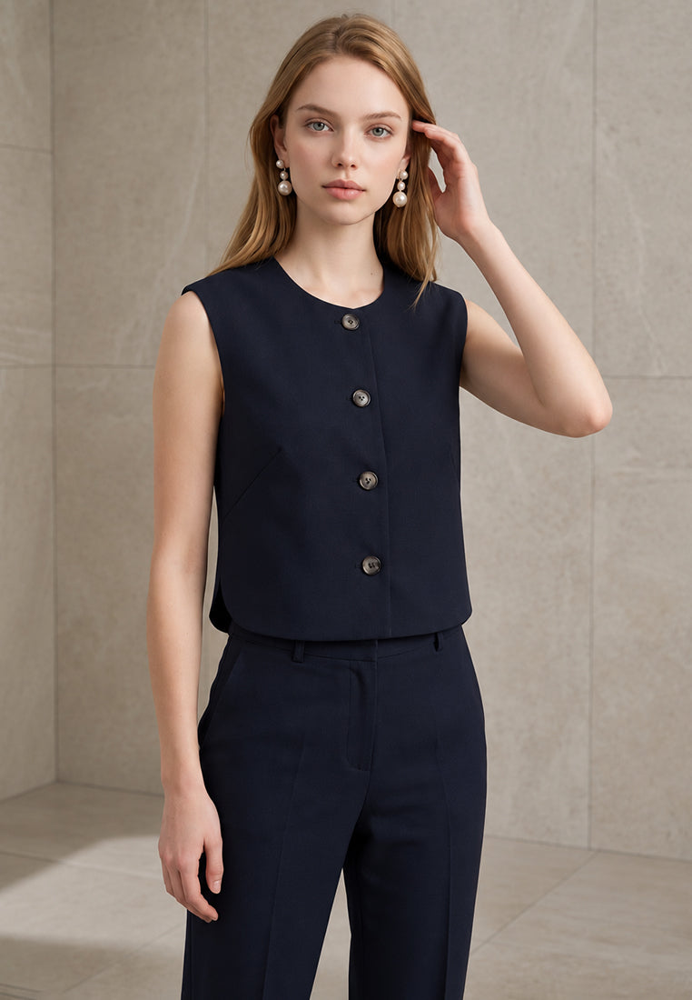 BebeBeige Sleeveless Round-Neck Button Vest
