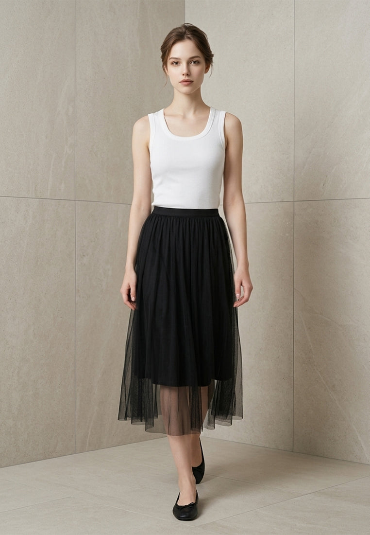BebeBeige Stretchable Mesh Midi Skirt