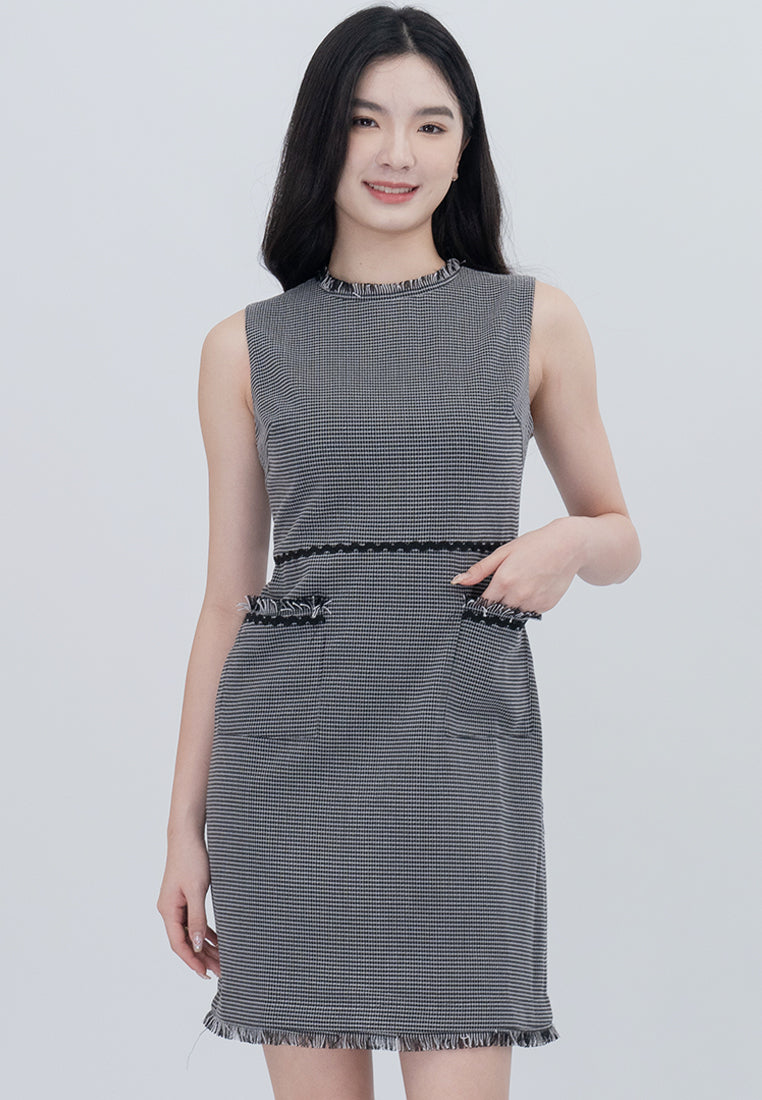 BebeBeige Tweed Sleeveless with Pockets Mini Dress