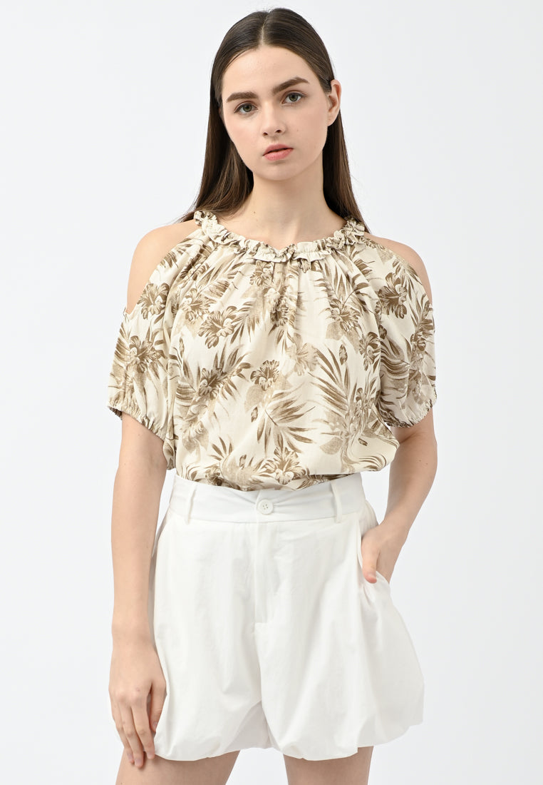 Plain B. Cold Shoulder Floral Shirt