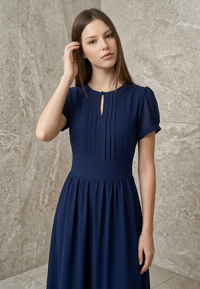 BebeButterfly Chiffon Round-Neck Midi Dinner Dress
