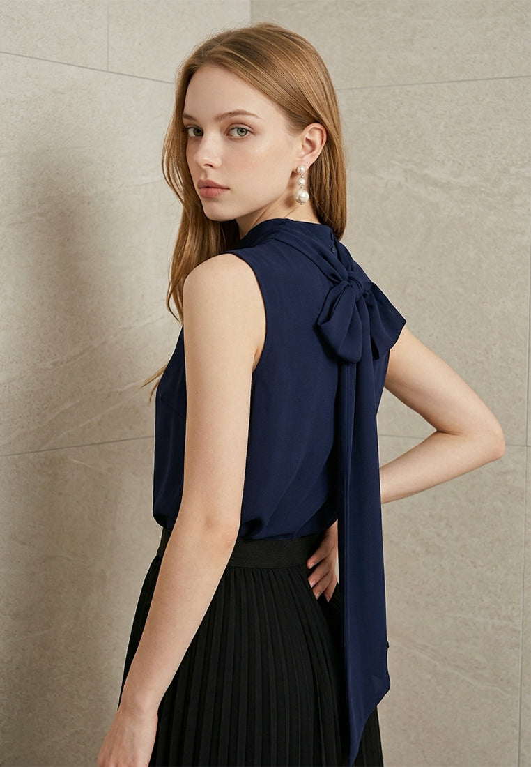 BebeBeige Sleeveless Back Tie-Bow High Neck Top