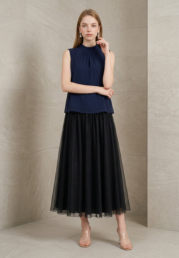BebeBeige Sleeveless Back Tie-Bow High Neck Top