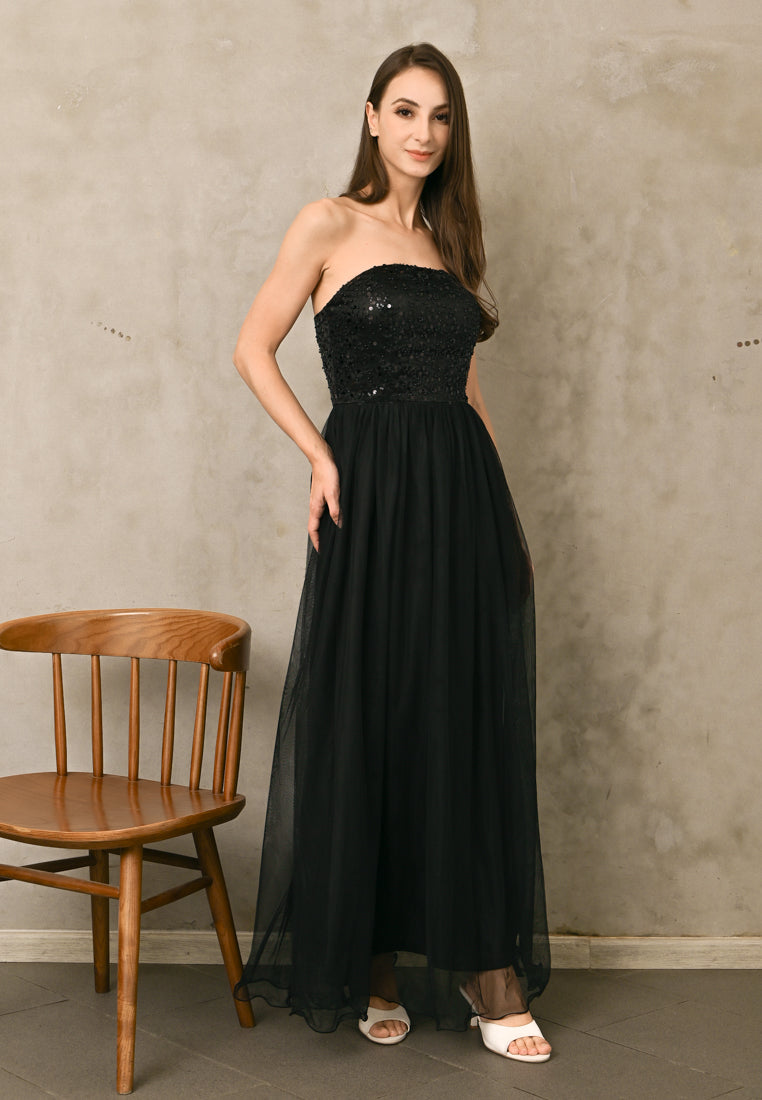 BebeBeige Off Shoulder Sequins Maxi Dress