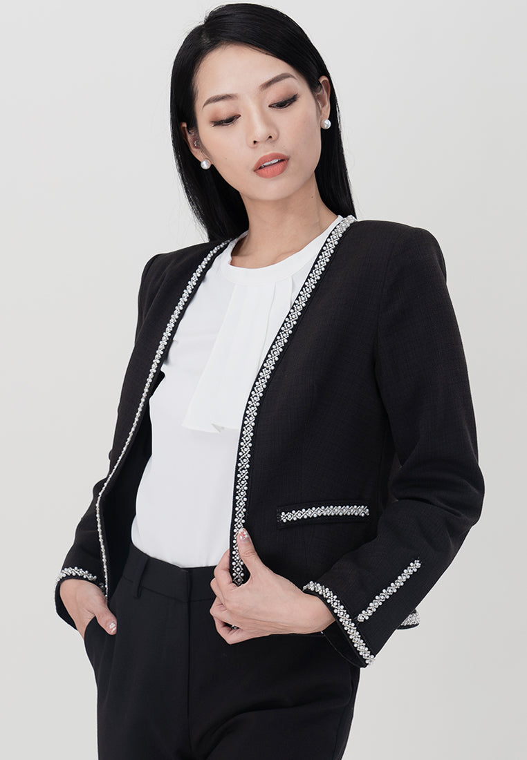 BebeBeige Beaded Long Sleeve Blazer