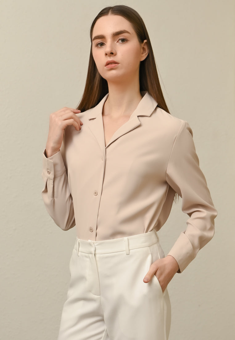 BebeBeige Collar Long Sleeve Blouse Top