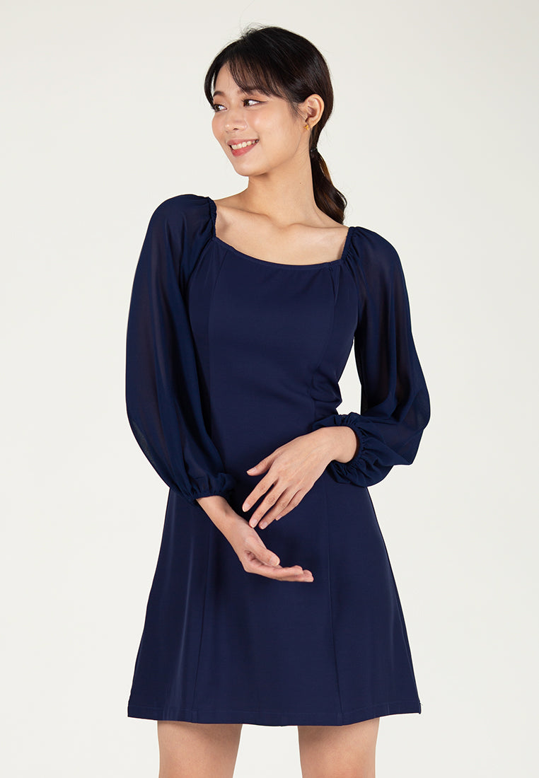 BebeBeige Square Neckline Long Sleeve Mini Dress