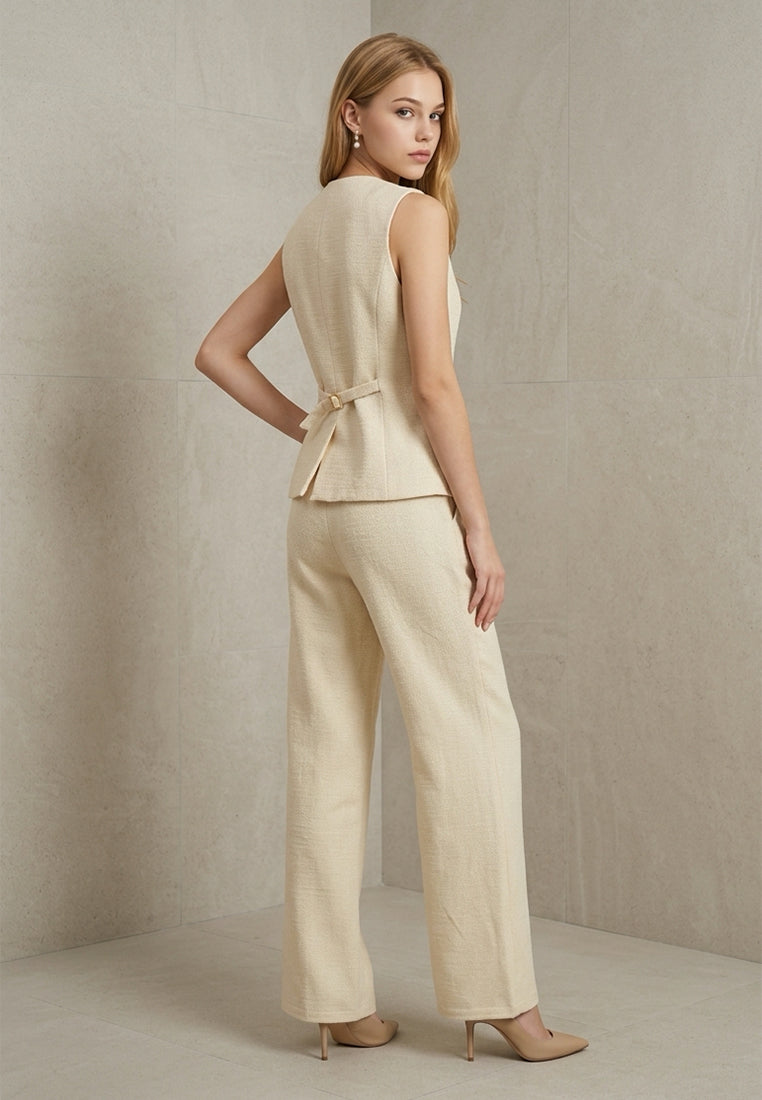 BebeBeige Single-Breasted Collarless Waistcoat Vest