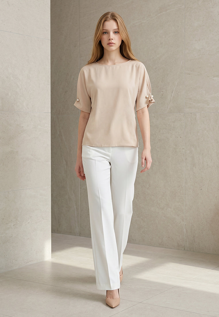 BebeBeige Boat Neck Blouse Top