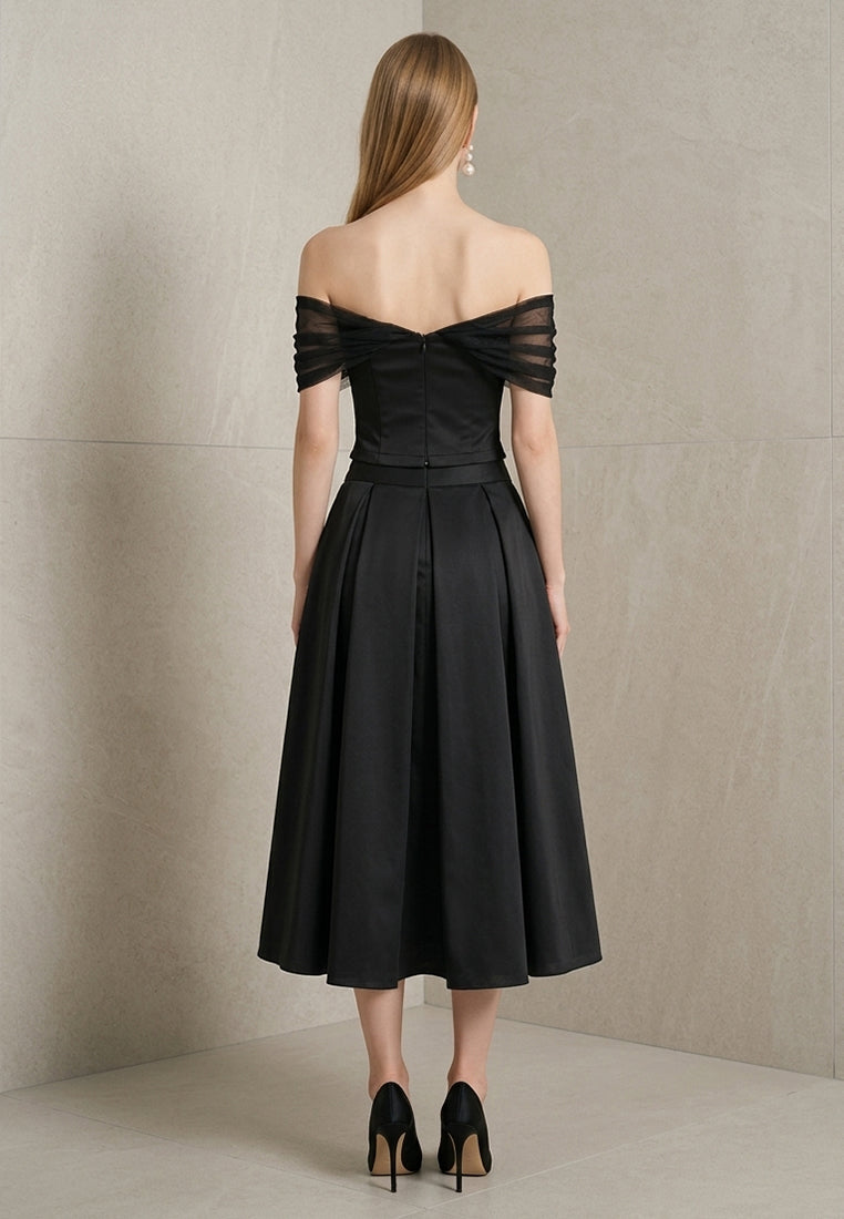 BebeBeige Draped Mesh Off-The-Shoulder Corset Top