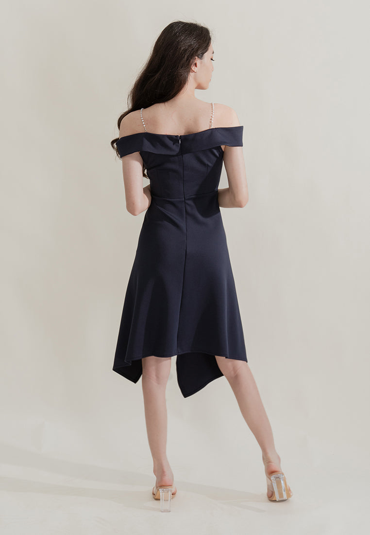 BebeBeige Off Shoulder Polyester Flared Midi Dinner Dress