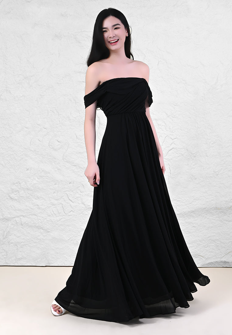 BebeBeige Off-Shoulder Dinner Dress