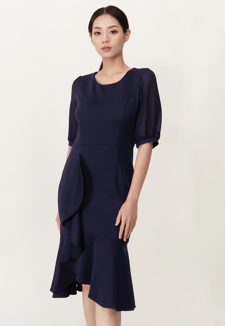 BebeButterfly Sheer Sleeve Midi Dinner Dress