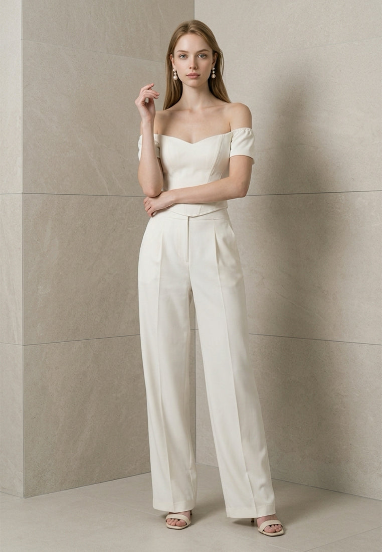 BebeBeige Off Shoulder Sweetheart Corset Top with Cap Sleeves
