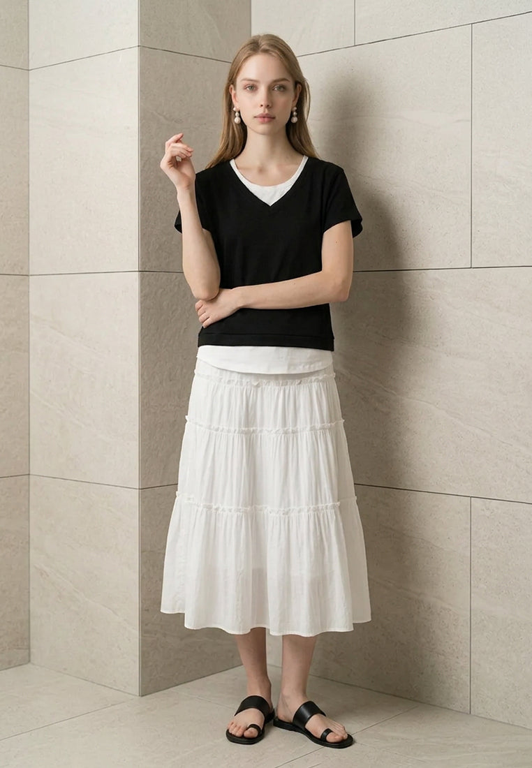Plain B. Layered V-Neck Short Sleeve Top