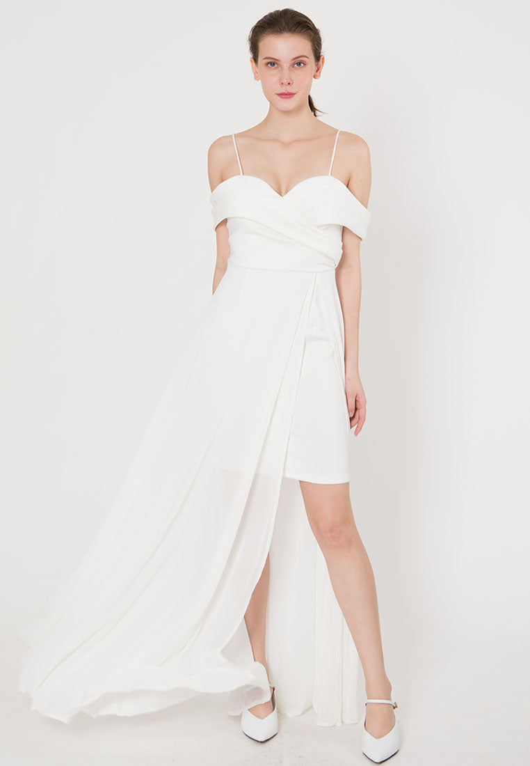 BebeButterfly Chiffon Off Shoulder Maxi Dinner Dress