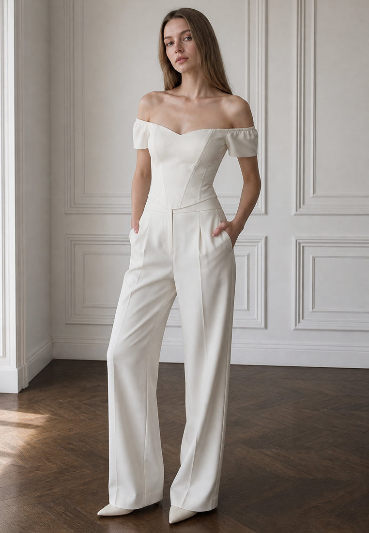 BebeBeige Off Shoulder Sweetheart Corset Top with Cap Sleeves
