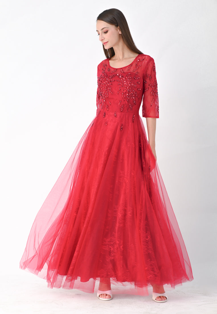 BebeButterfly Embroidered Half Sleeve Gown