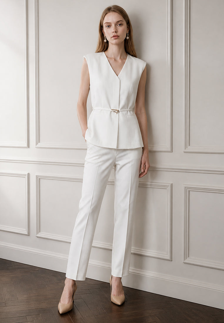 BebeBeige Belted Sleeveless Waistcoat Blazer