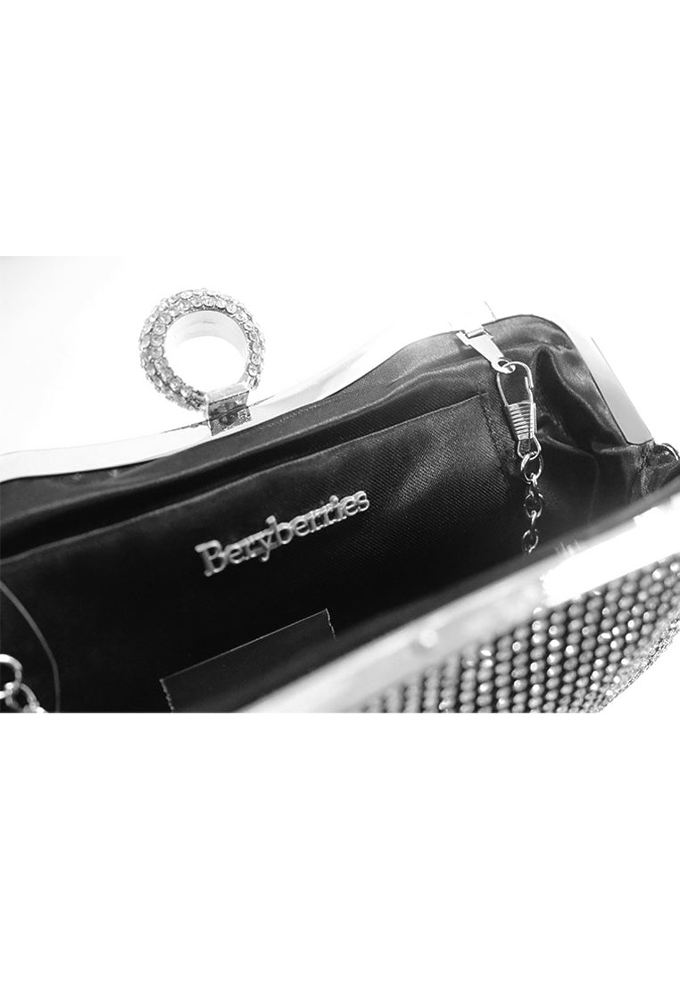 BeryBerries Crystal Folds Design Chain Strap Clutch Bags