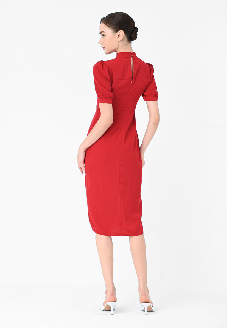 BebeBeige Chinese Collar Midi Dress