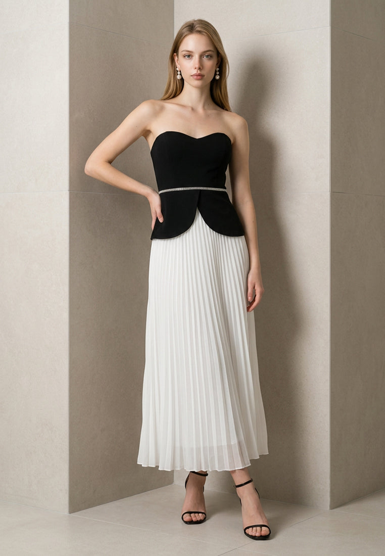 BebeBeige Sweetheart Neckline Peplum Pleated Evening Maxi Dress