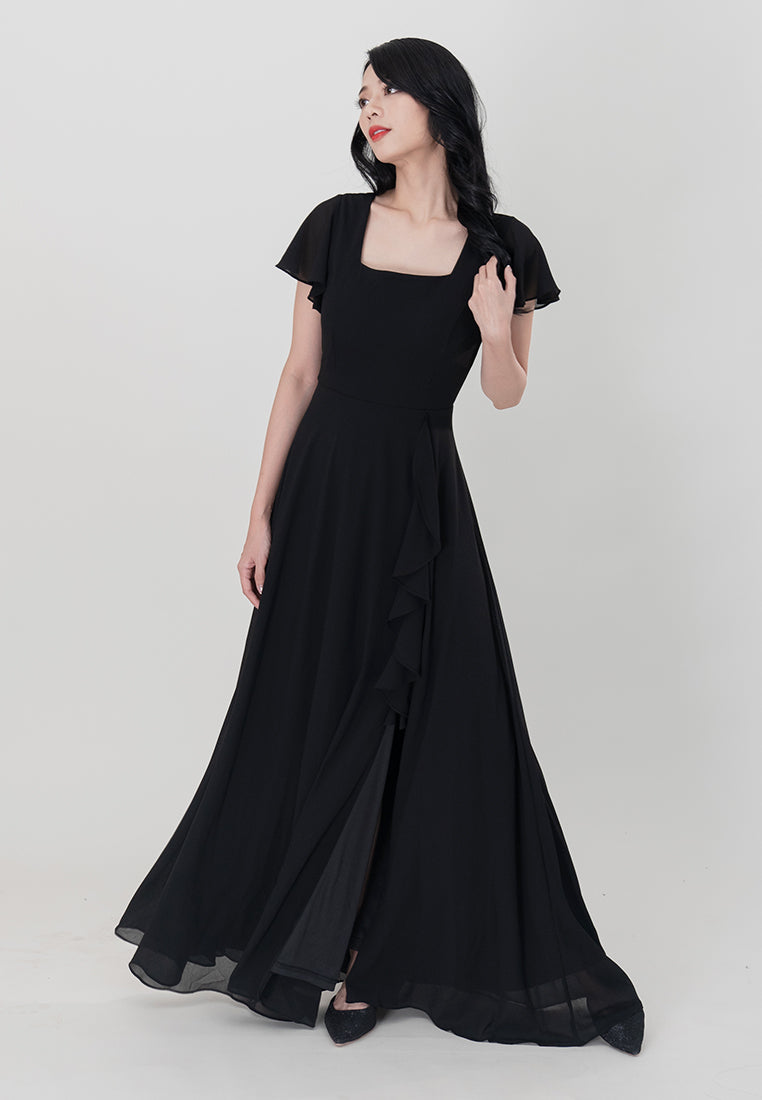 BebeButterfly Square Neckline Chiffon Maxi Dinner Dress