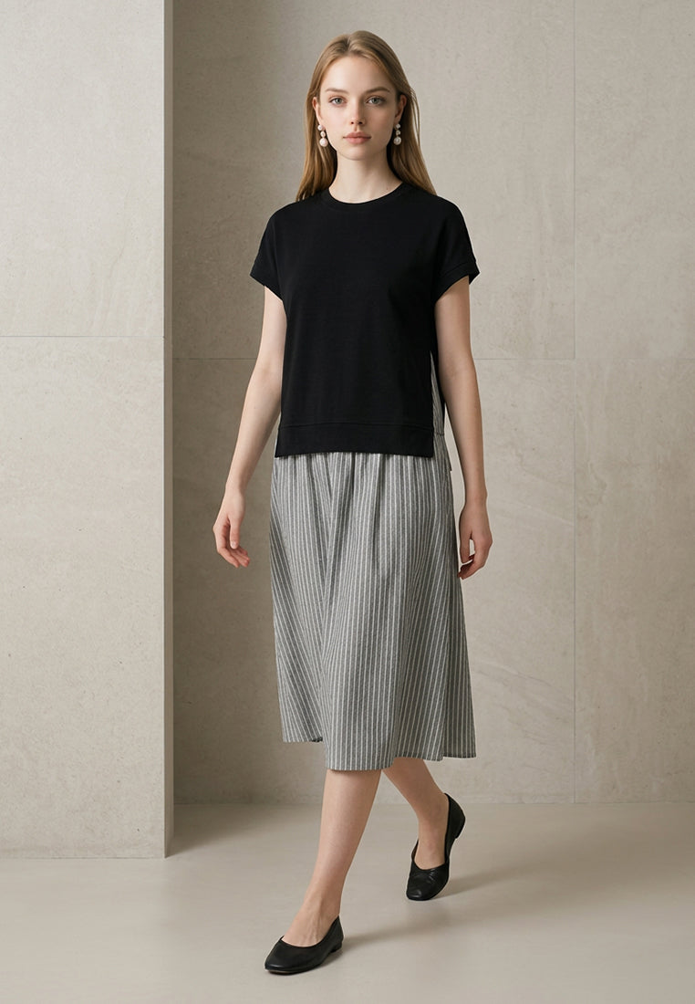 Plain B. Contrast Knit Top Striped Midi Dress