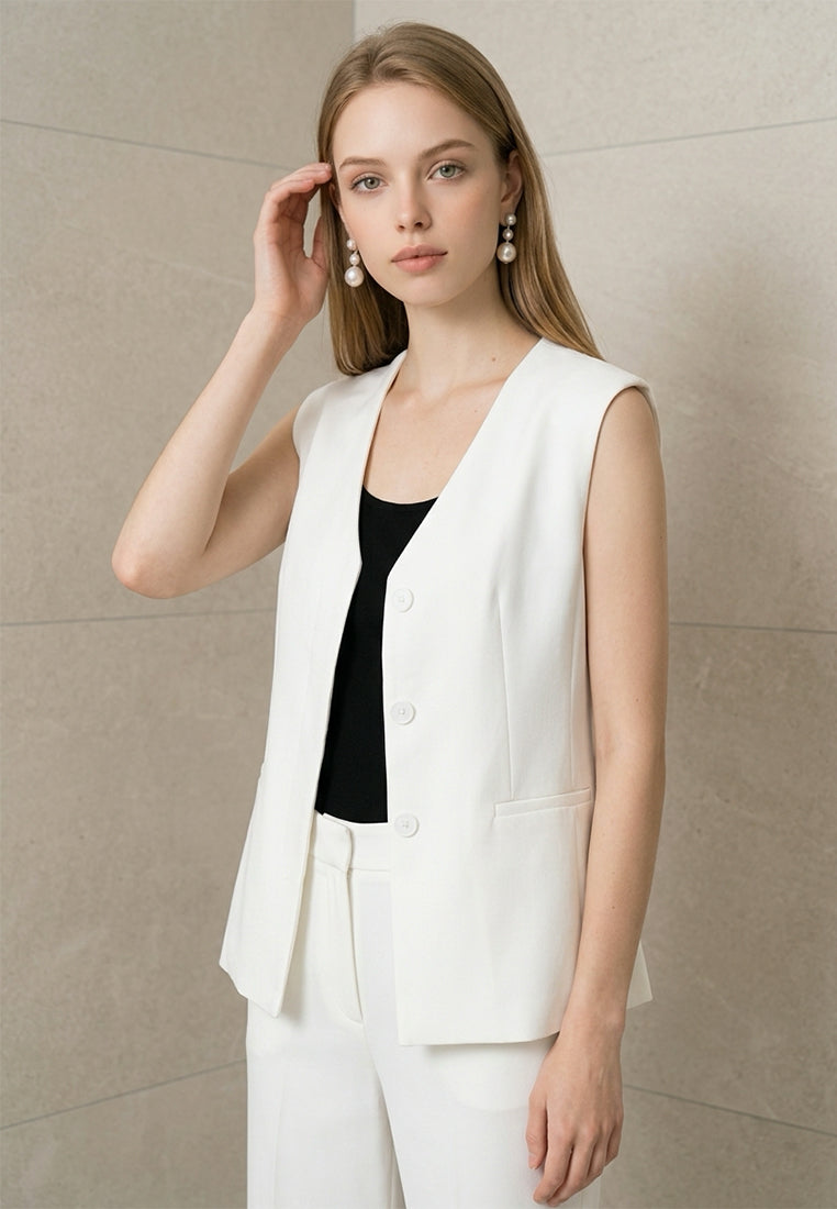 BebeBeige Belted Sleeveless Waistcoat Blazer