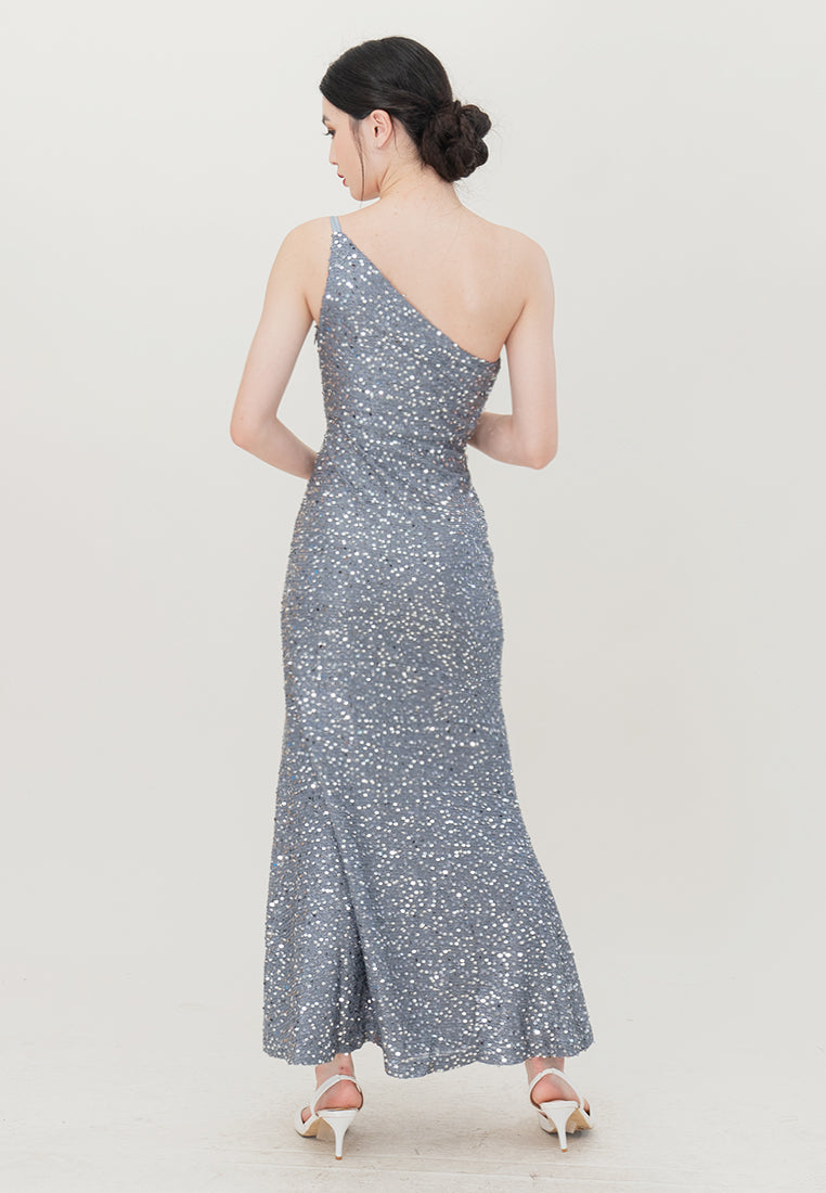 BebeBeige One Shoulder Sequins Slim Fit Maxi Dinner Dress