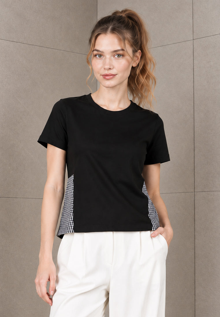 Plain B. Gingham Contrast Panel Top