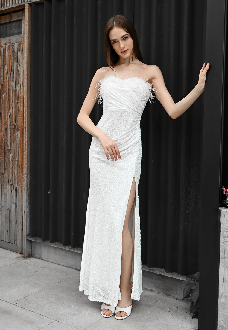 BebeBeige Furry Sequins Maxi Dress