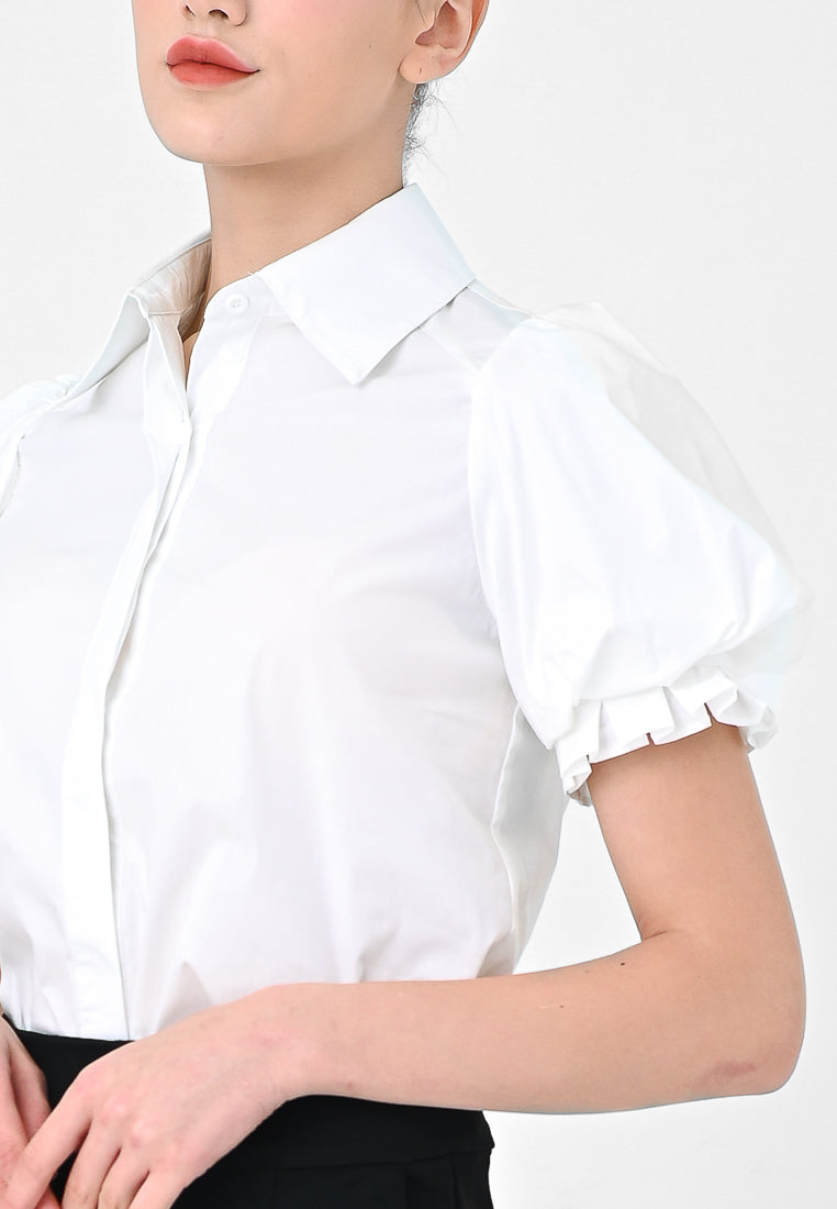 BebeBeige Puff Sleeve Shirt Top