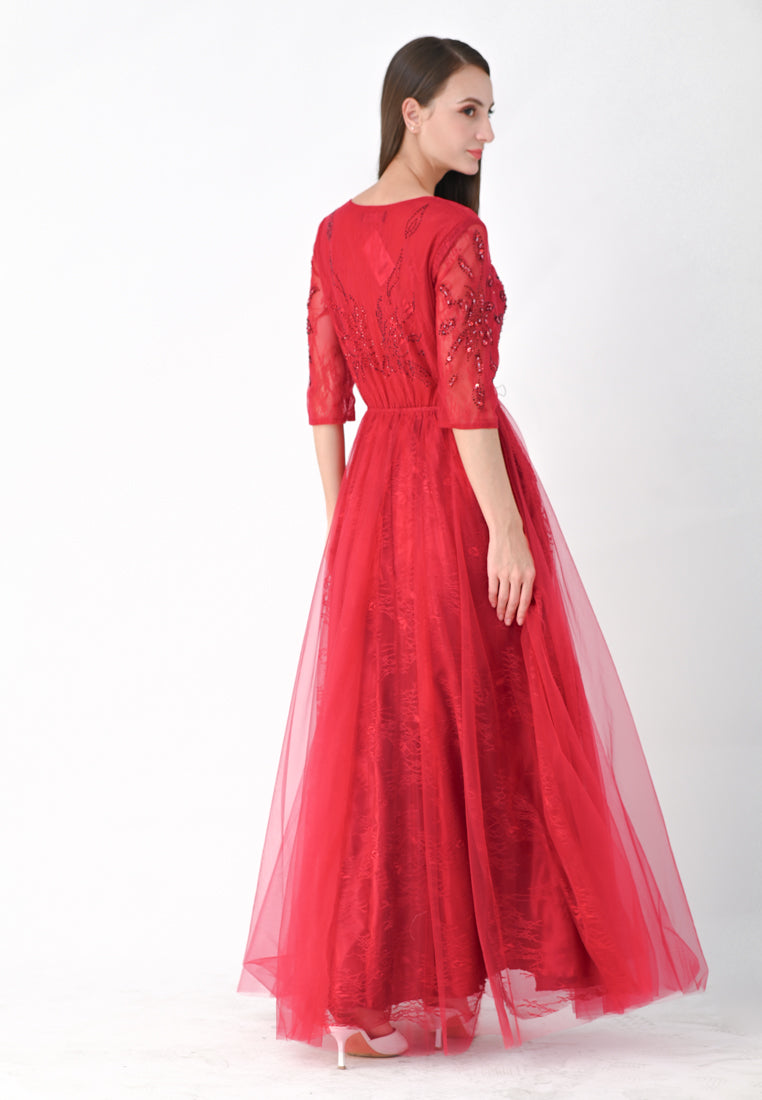 BebeButterfly Embroidered Half Sleeve Gown