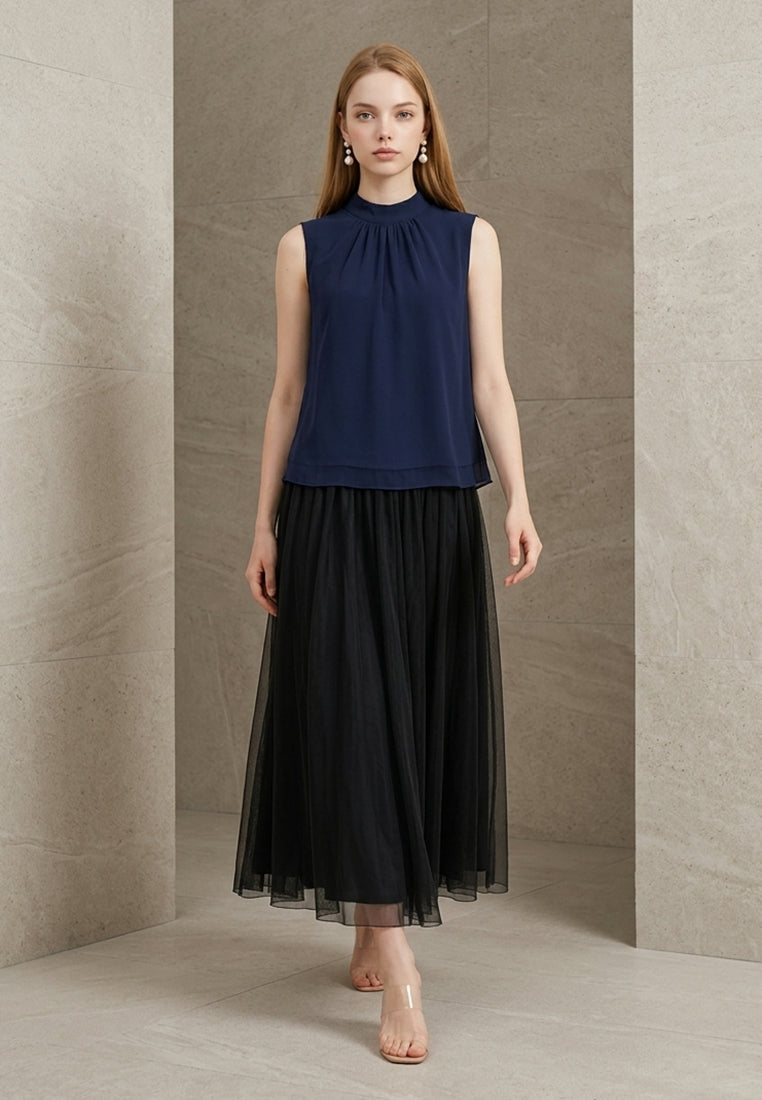 BebeBeige Sleeveless Back Tie-Bow High Neck Top