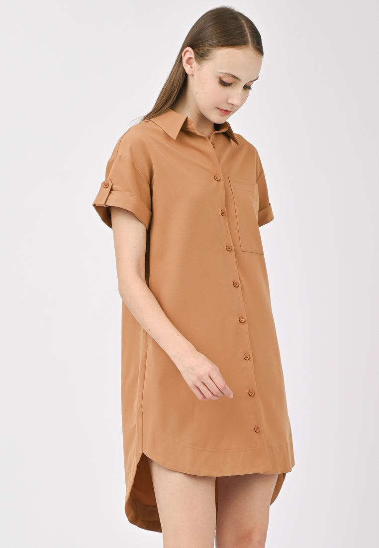 Plain B. Collar Short Sleeve Dress