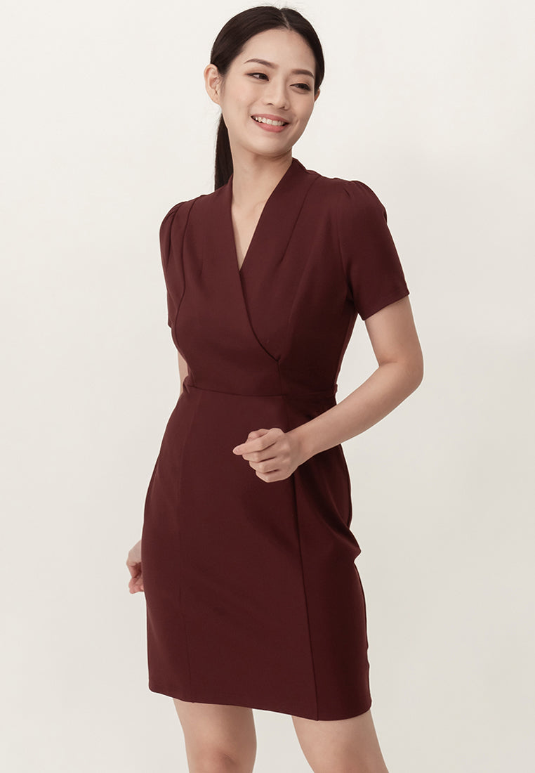 BebeBeige V-Neckline Polyester Slim Fit Mini Dress