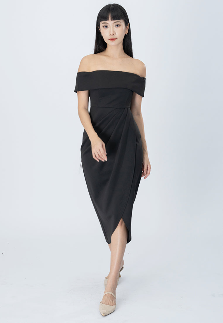 BebeBeige Off Shoulder Dinner Dress