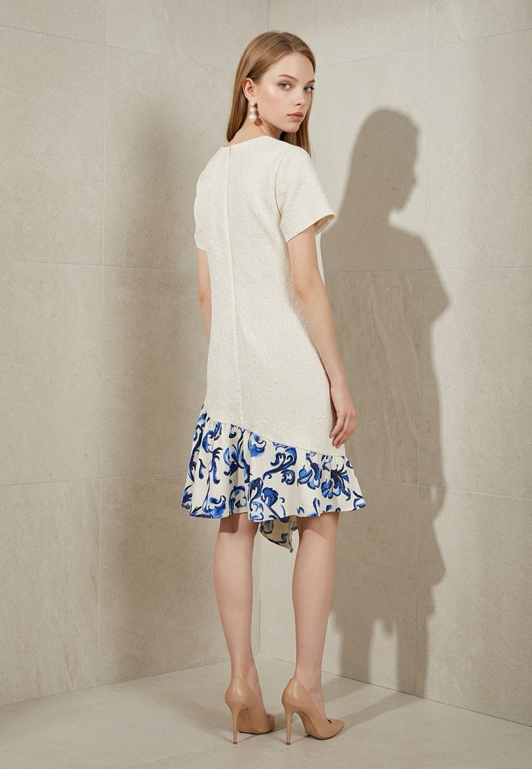 BebeButterfly Floral Porcelain Print Drop-Waist Mini Dress