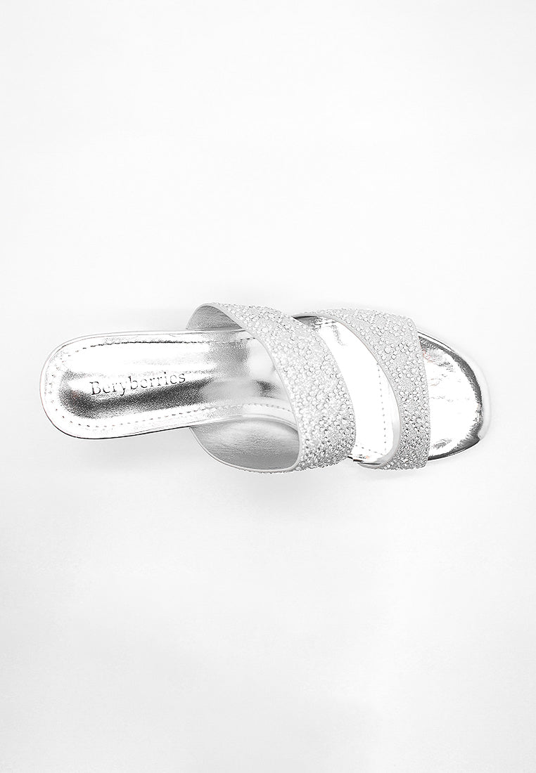 BeryBerries Rhinestones Metalic Heel Sandals