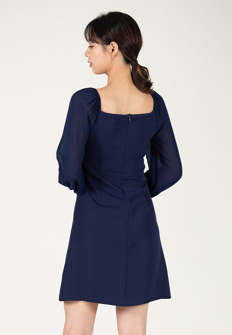 BebeBeige Square Neckline Long Sleeve Mini Dress
