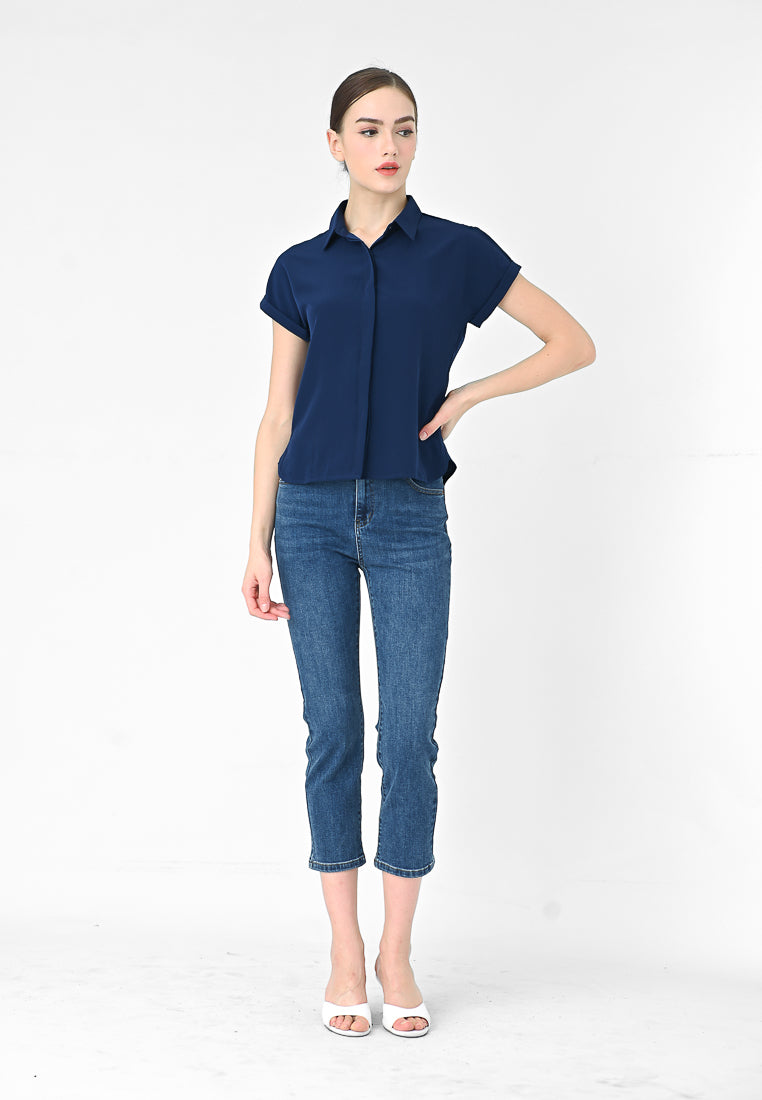 BebeBeige Silky Collar Shirt Top