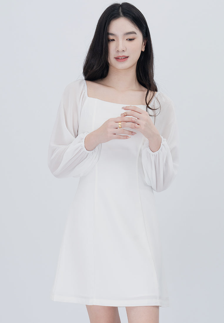 BebeBeige Square Neckline Long Sleeve Mini Dress