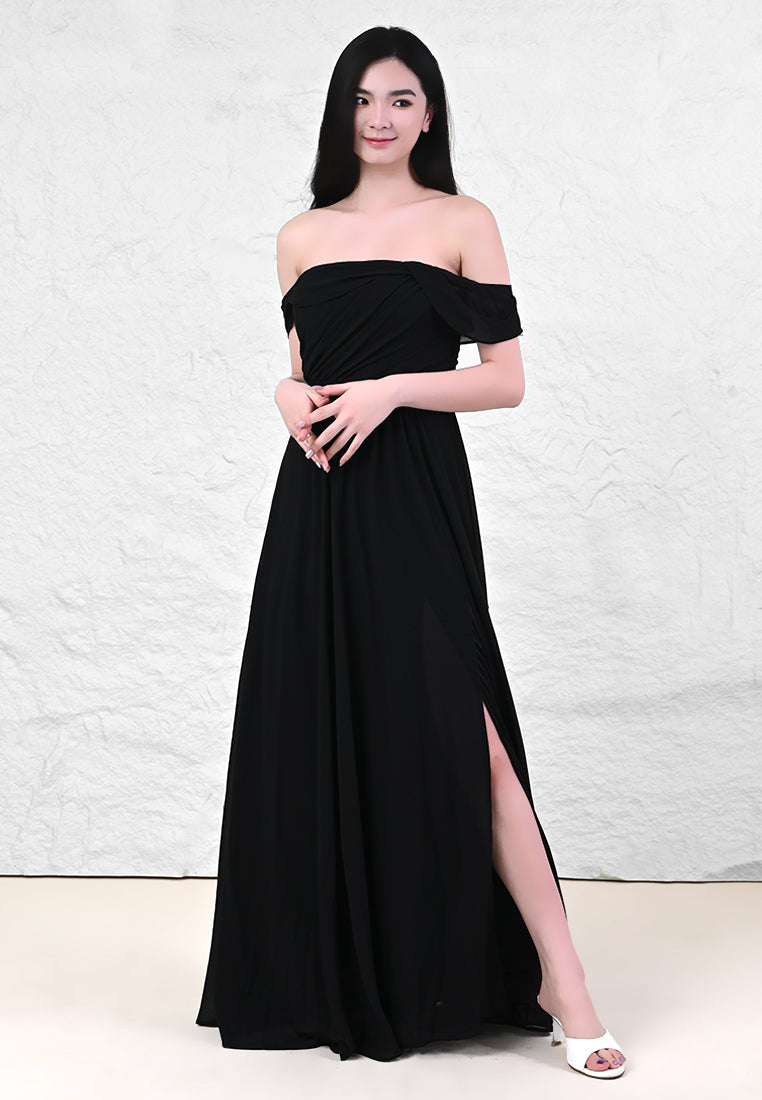 BebeBeige Off-Shoulder Dinner Dress